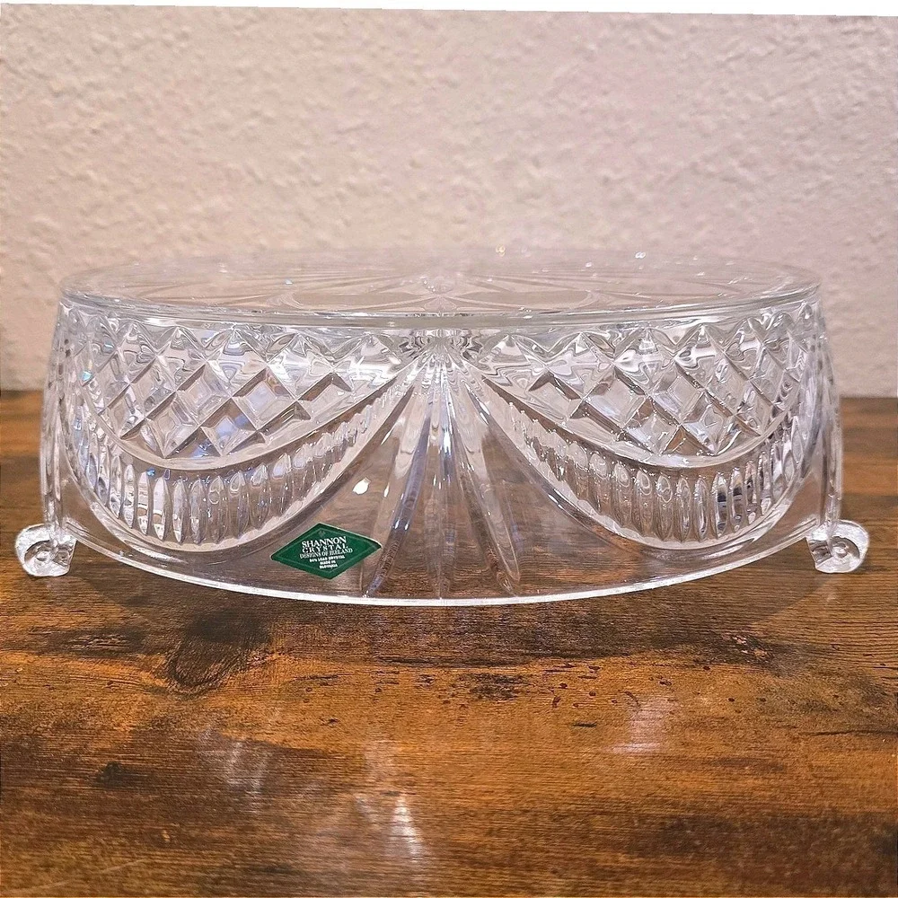 VTG 90s Shannon Godinger 24% Lead Crystal Footed Cake Stand NOS Server W/Box